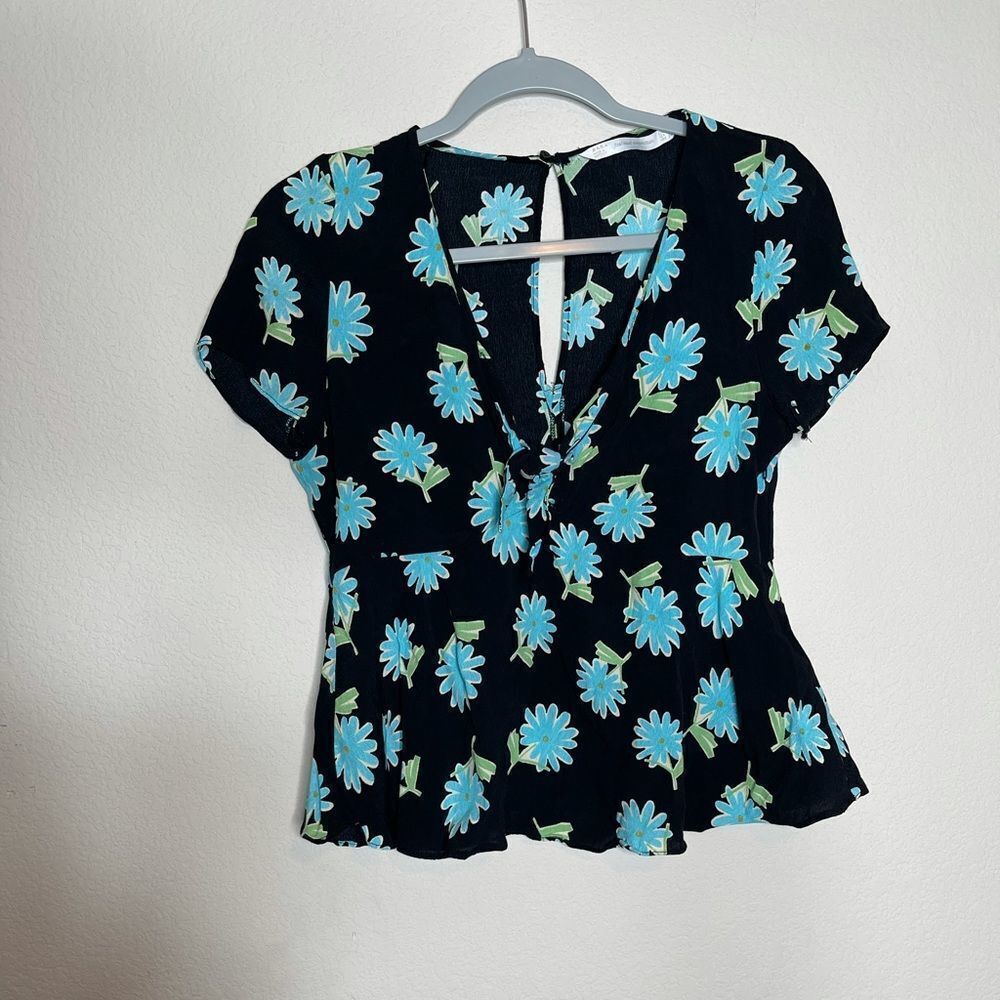 Zara floral front tie blouse